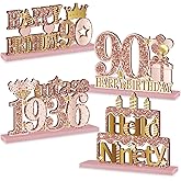 Yatufom 4 Pieces 90th Birthday Decorations Wooden Vintage 1936 Table Centerpieces for Women, Pink Rose Gold Cheers to 90 Years Table Sign Party Supplies, Hello 90 Years Old Bday Table Decor