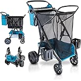 Strolee Large Wheeled Collapsible Beach Cart for Soft Sand, Shopping, Camping & Garden- Lightweight Aluminum Frame- Removable