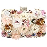 Women's Floral Evening Clutch Bag - Colorful Flower Handbag with Metal Rhinestones