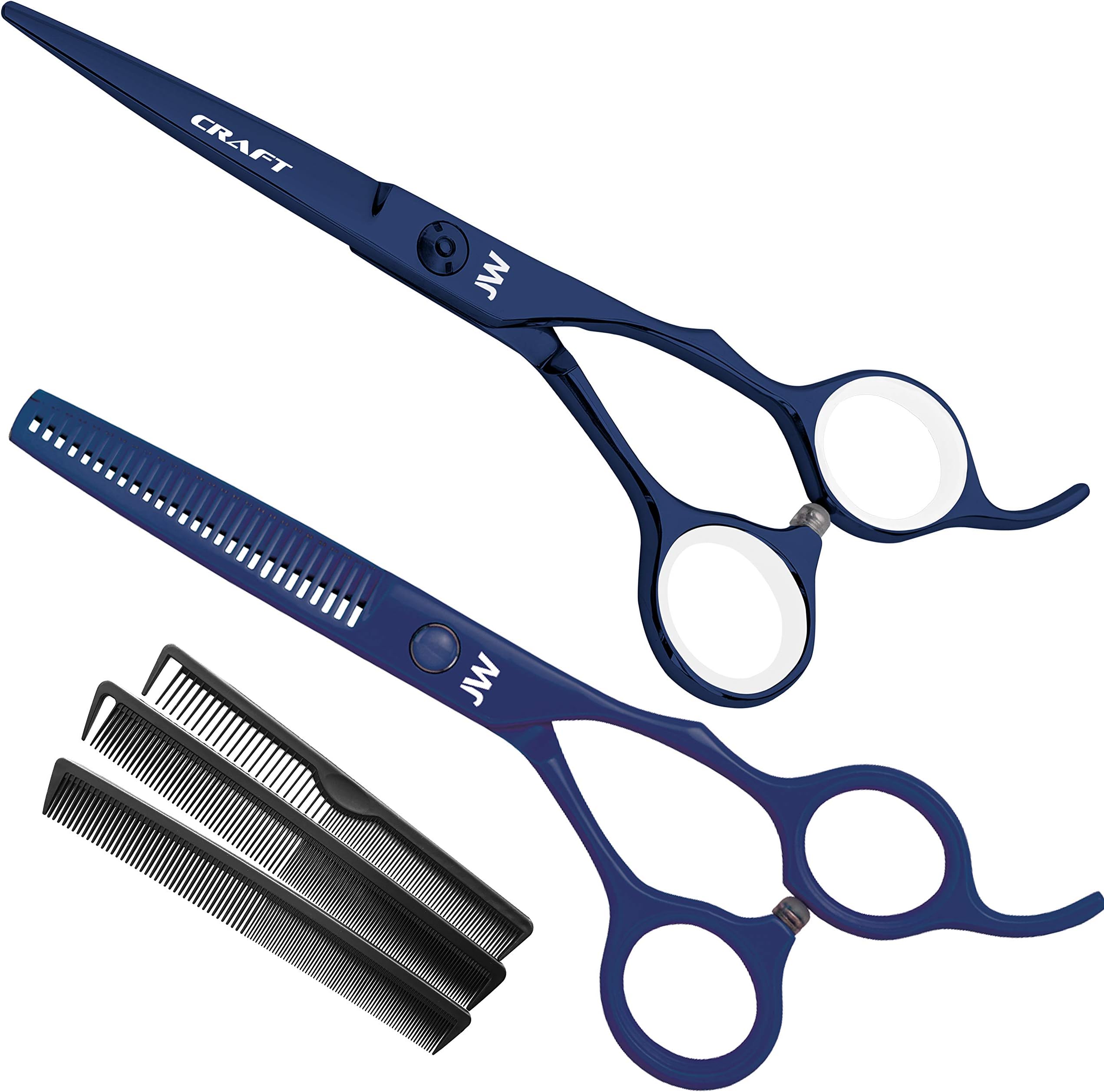 JW CRX Series - Barber Hair Cutting Scissors/Shears - with Fine Adjustment Tension Screw - Stainless Steel W/Thinner & Comb case