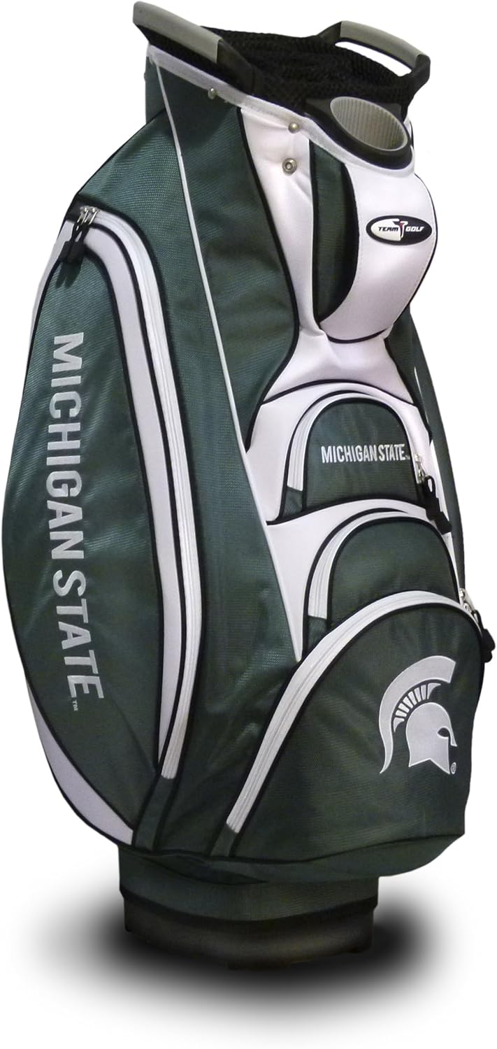 Team Golf NCAA Michigan State Spartans Victory Golf Cart Bag, 10-way Top with Integrated Dual Handle & External Putter Well, Cooler Pocket, Padded Strap, Umbrella Holder & Removable Rain Hood : Sports & Outdoors