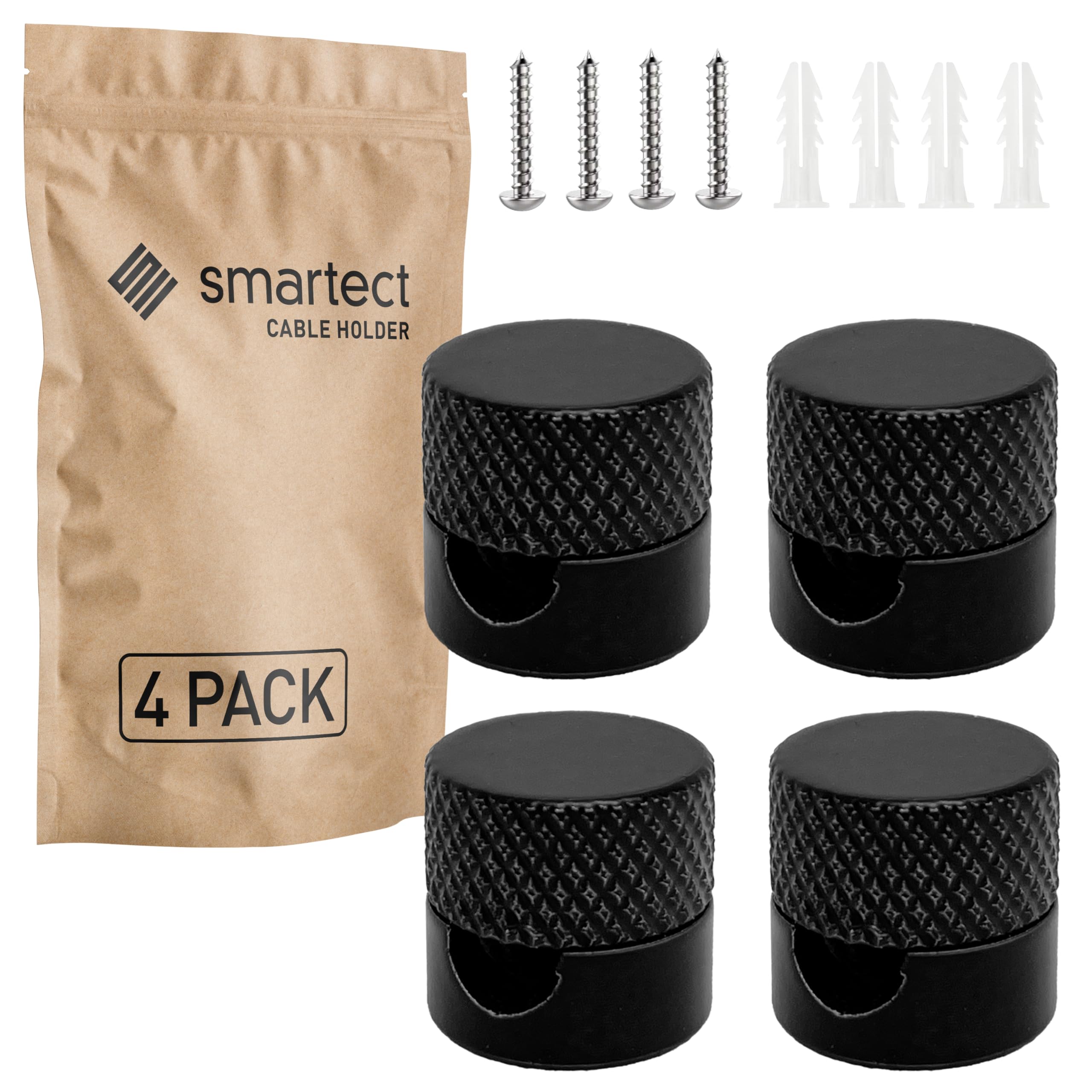 smartect Aluminium Wall and Ceiling Pins [4 Pieces, Corrugated, Black] Cable Decentralizer with wall Plugs and Screws Included, Ceiling Light Hook for Your DIY Project