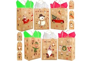 MUKOSEL 24 PCS Christmas Gift Bags, 6 Designs Holiday Gift Bags Bulk with Handles Tissue Paper and Gift Tags, Christmas Bags for Gifts Wrapping, Christmas Presents, Shopping and Party Favors