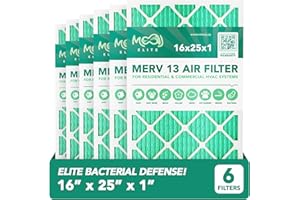 16x25x1 Air Filter (6-PACK) | MERV 13 | MOAJ Elite Bacterial & Viral Defense | BASED IN USA | Pleated Replacement Air Filters for AC & Furnace Applications | Actual Dimensions: 15.70” x 24.70” x 0.75”