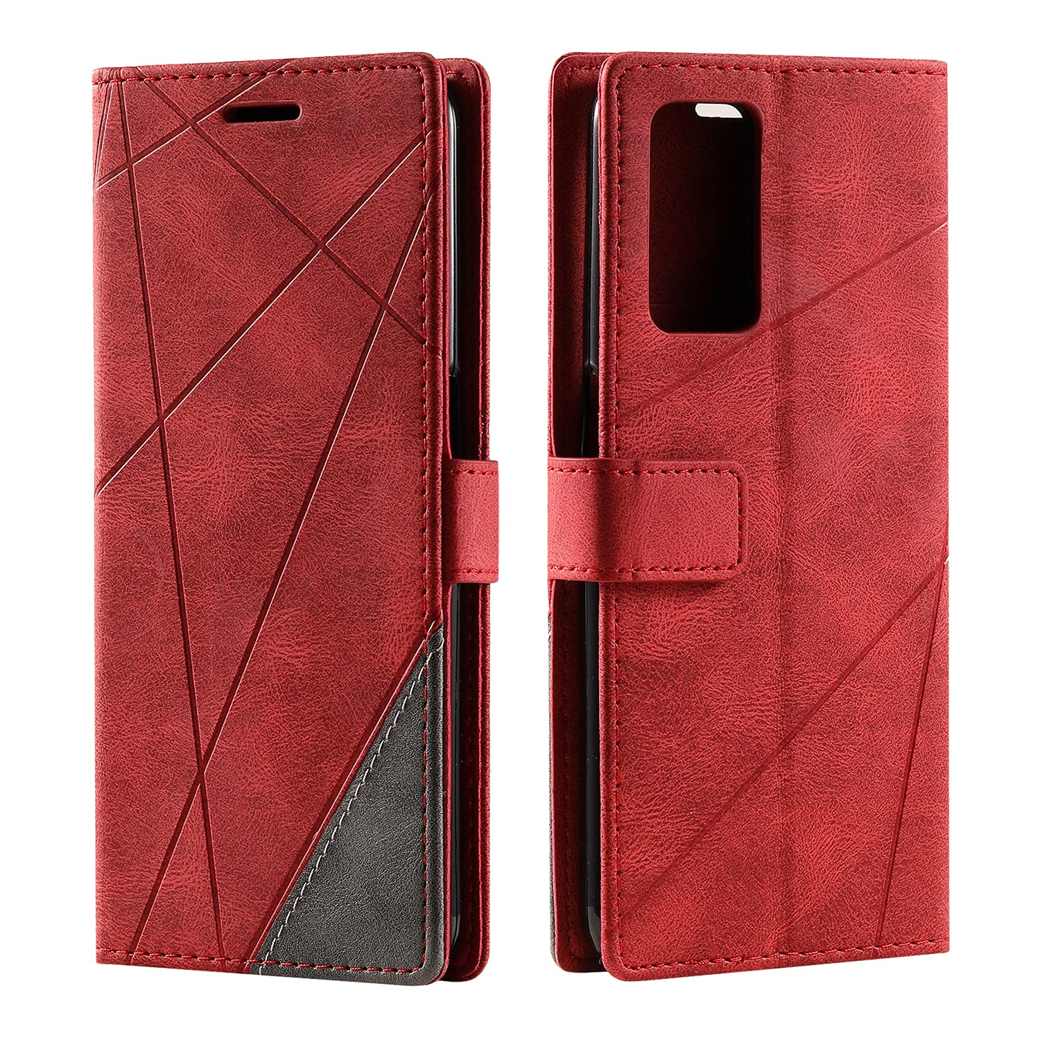 SONWO Case for Oppo A55 5G / Oppo A54 5G / Realme V11 5G Case, Premium Leather Flip Wallet Case Magnetic Closure Card Slots Kickstand Phone Case for Oppo A55 5G / A54 5G / Realme V11 5G, Red