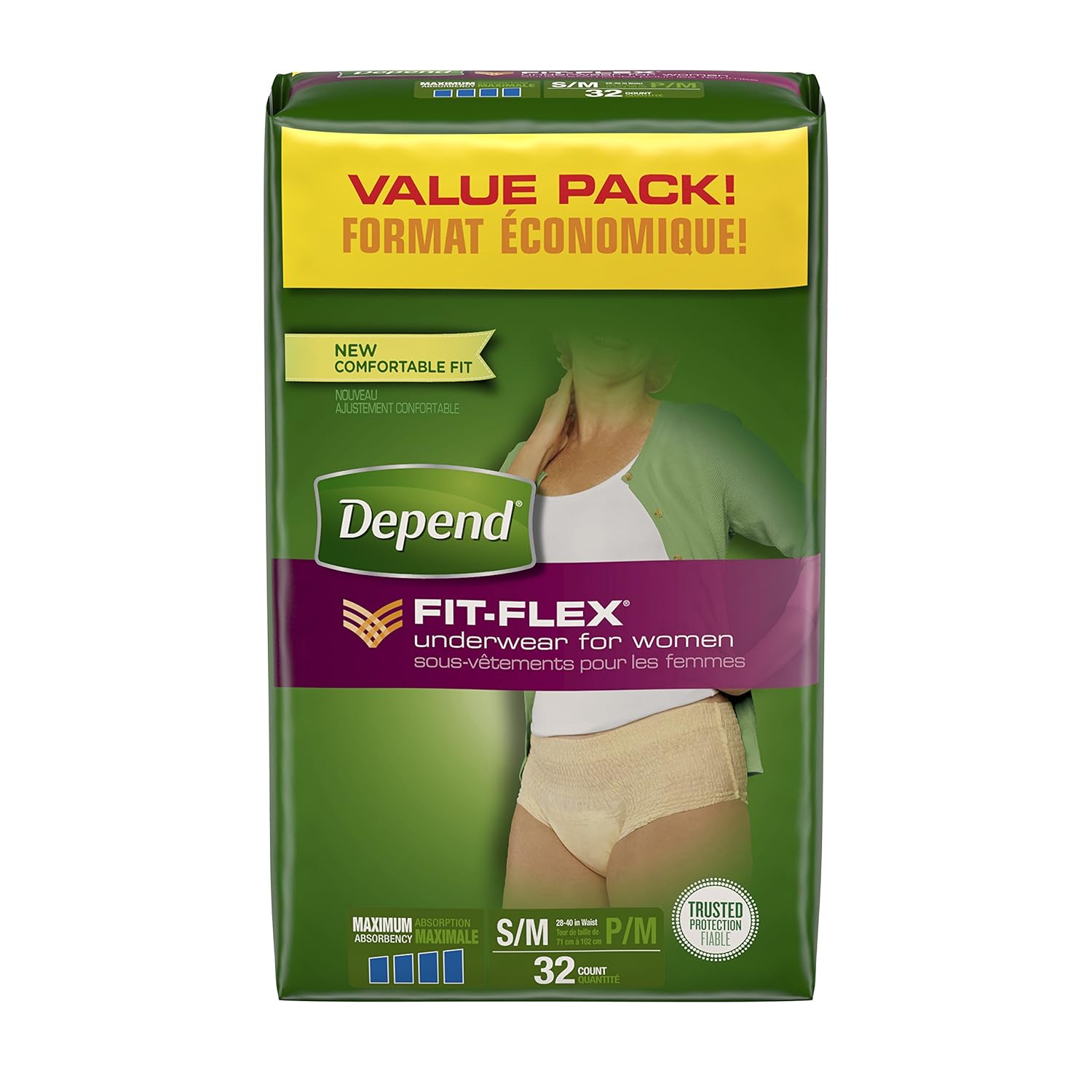 New 32 ct Depend for Women Incontinence Underwear Small/Medium, Free