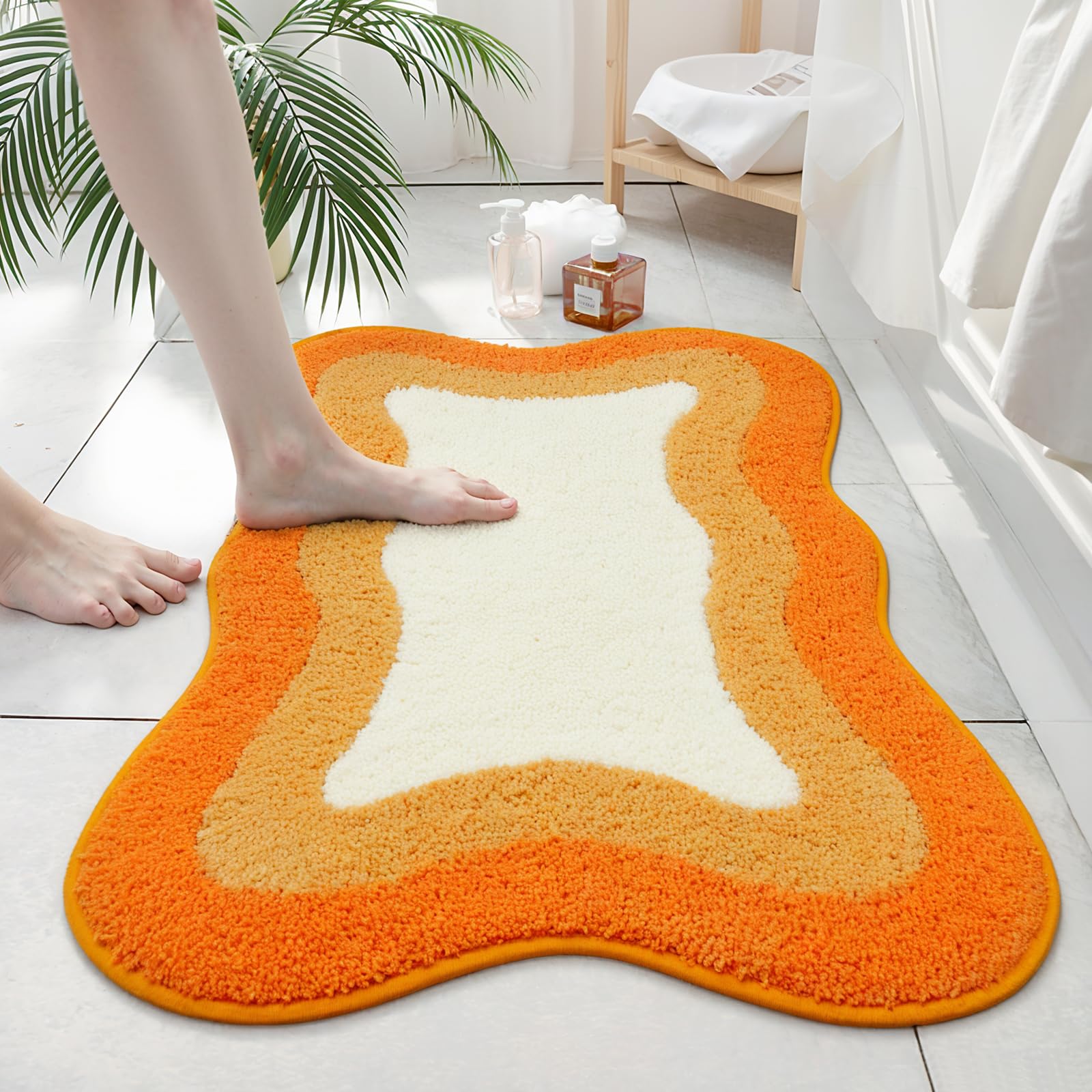 Photo 1 of **FADED COLOR** HAOCOO Bath Mats for Bathroom, 20x31 inch Fluffy Microfiber Shower Rug, Non Slip Aesthetic Washable Orange Bathroom Rugs Absorbent Carpet for Bathroom Floor Tub Shower.