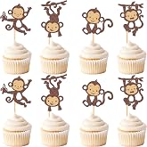 24Pcs Glitter Brown Monkey Cupcake Toppers Cute Monkeys Cupcake Picks for Baby Shower Boys Girls Monkey Birthday Party Cake Cupcake Decorations Supplies