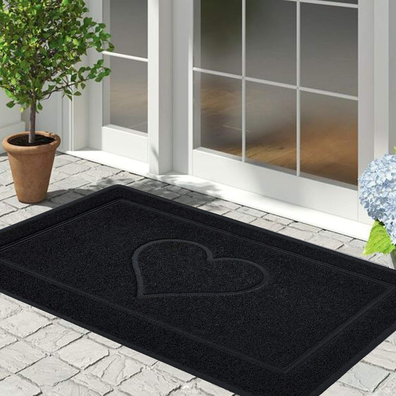 Nicoman Heart Shape Embossed Entrance Door Mat Non Slip Dirt Trapper PVC Spaghetti Mat with Rubber Base - Image 3