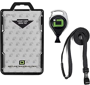 ID Stronghold Secure Badge Holder Duolite - RFID Blocking 2 Card ID Badge Holder with Lanyard and Retractable Reel - PIV, CAC and Work Cards - Heavy Duty Plastic Badge Protector - FIPS 201 Approved