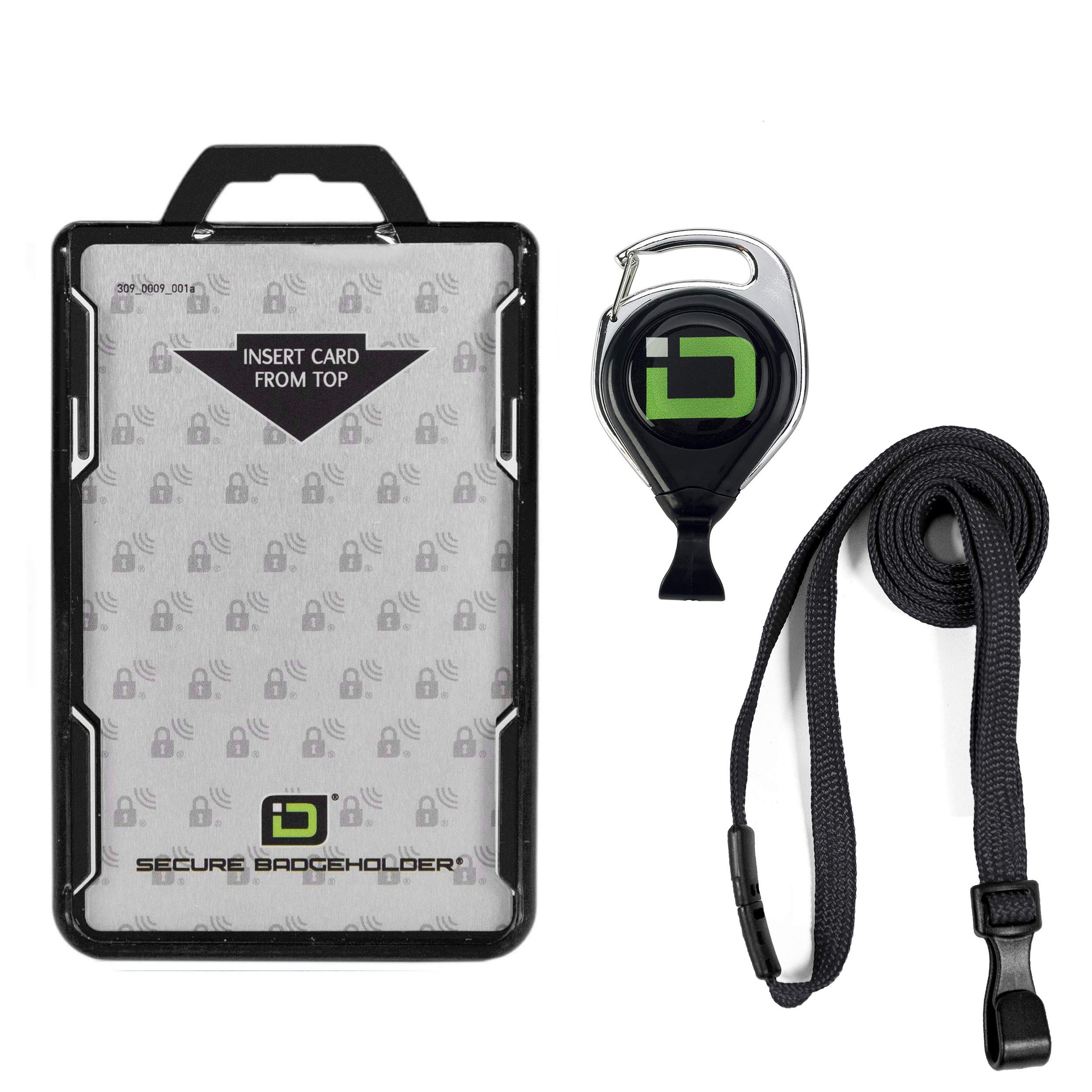 Secure Badgeholder Duolite and Lanyard Combo with IDSH Badge Reel (Black/Black with Reel)