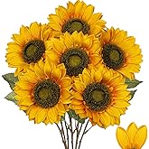Large Silk Yellow Sunflowers Artificial Fall Flowers 26" Long Stem Artificial Sunflower 6 Pcs Tall Fake Sun Flowers Vintage Faux Sunflowers Bulk with Stem for Home Wedding Birthday Party Decor