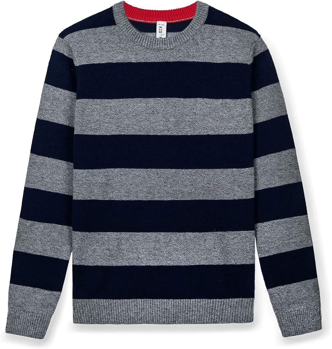 Kid Nation Boys Color Block Striped Pullover Sweater Crew Neck Long Sleeve Cotton Knit TOS for 4-12Y: Clothing