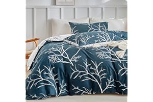 Lekesky Reversible Duvet Cover King Size, Dark Blue White Thin Branch Duvet Cover King 3pc Ultra Soft Microfiber Breathable Stylish Bedding Set with Zipper Ties