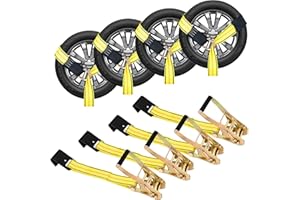 MAHOOMMAKH Tire Straps for A Car Trailer, Wheel Tie Down Straps 2" x 10' Wheel Straps with Snap Hooks, Car Hauler Straps, Auto Hauler Straps for 3300 Pound Safe Working Load - 4 Pack Lasso Ratchet Strap