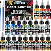 X ARTY HUB Model Paint Set - 20 Colours with 3 Brushes, Miniature Paints (Base/Skin Tones/Shadows/Metallics) for Airbrushing 