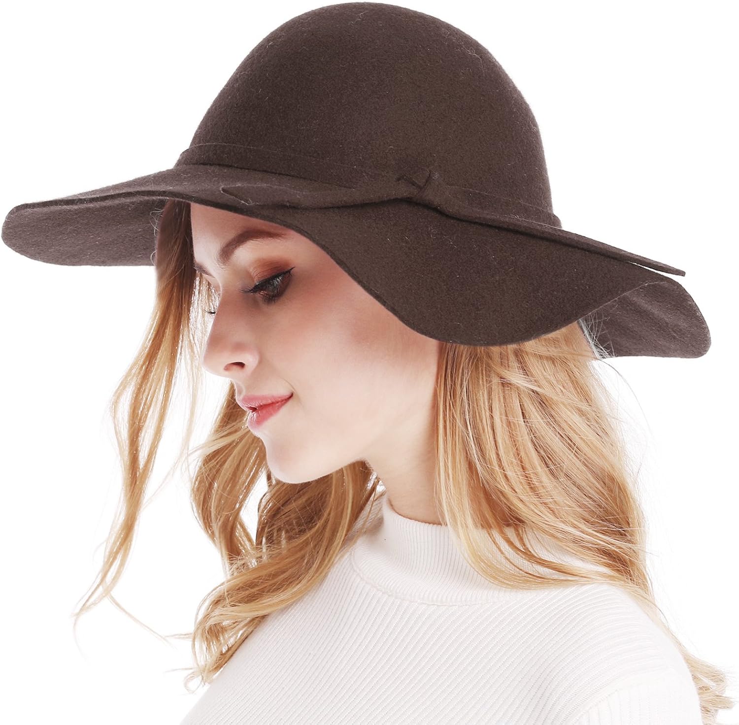 Bienvenu Women's Elegant Solid Color Woolen Floppy Hat Coffee at  Women’s Clothing store