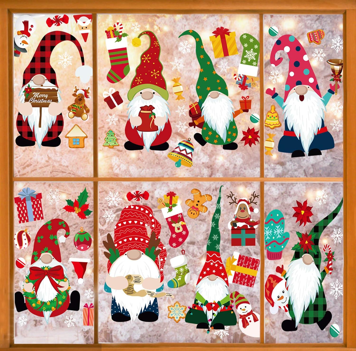 Christmas Window Clings Large Gnome Decor Christmas Window Decorations Clearance Holiday Window Clings for Glass Window Door Scandinavian Home Xmas Decor - 8 Sheets