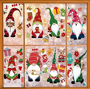 Christmas Window Clings Large Gnome Decor Christmas Window Decorations Clearance Holiday Window Clings for Glass Window Door Scandinavian Home Xmas Decor - 8 Sheets