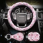 Kitty Accessories Car, Strawberry Pink Cat Wheel Cover, Y2K Car Accessories, Girly Steering Wheel Cover, Universal Fit 14.5-15 inch Auto SUV Vans Trucks, Anti-Slip and Sweat Absorption