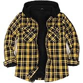 Lisskolo Men's Sherpa Flannel Jacket with Hood Plaid Zip Up Fleece Lined Hooded Shirt Jackets for Men