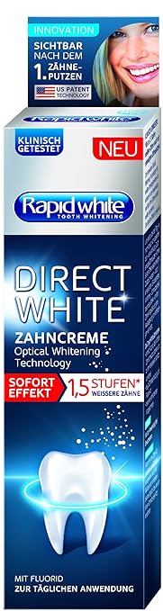 Rapid White Direct White Zahncreme mit Optical Whitening Technology für sichtbar weißere Zähne – 2er Pack (2 x 75 ml)