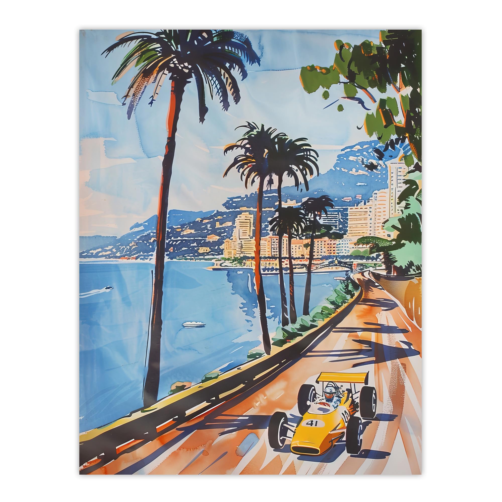 Artery8 Motor Sport Race Monaco Watercolour 1973 Vintage Man Cave Large Wall Art Poster Print Thick Paper 18X24 Inch