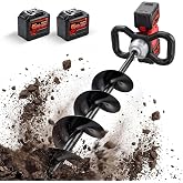 NEWTRY Cordless Earth Auger, 1100W Post Hole Digger, 200-650RPM | Dual Lithium Batteries, 1.5H Runtime, 6" x 31.5" Bit, 230N&middot;m Torque, Reverse Function, for Fencing, Landscaping &amp; Farming