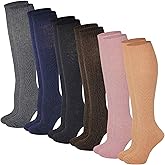 Boot Socks Women (6 Pairs pack) Knee High Cable Knit Winter Wool Socks