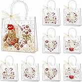 Ohuimrt 24 PCSClear Plastic Gift Bags with Handles, 7.87 x 7.87 x 3.15 Inch Valentine's Day Gift Wrap Bags with Ribbon Transparent Party Favor Bags