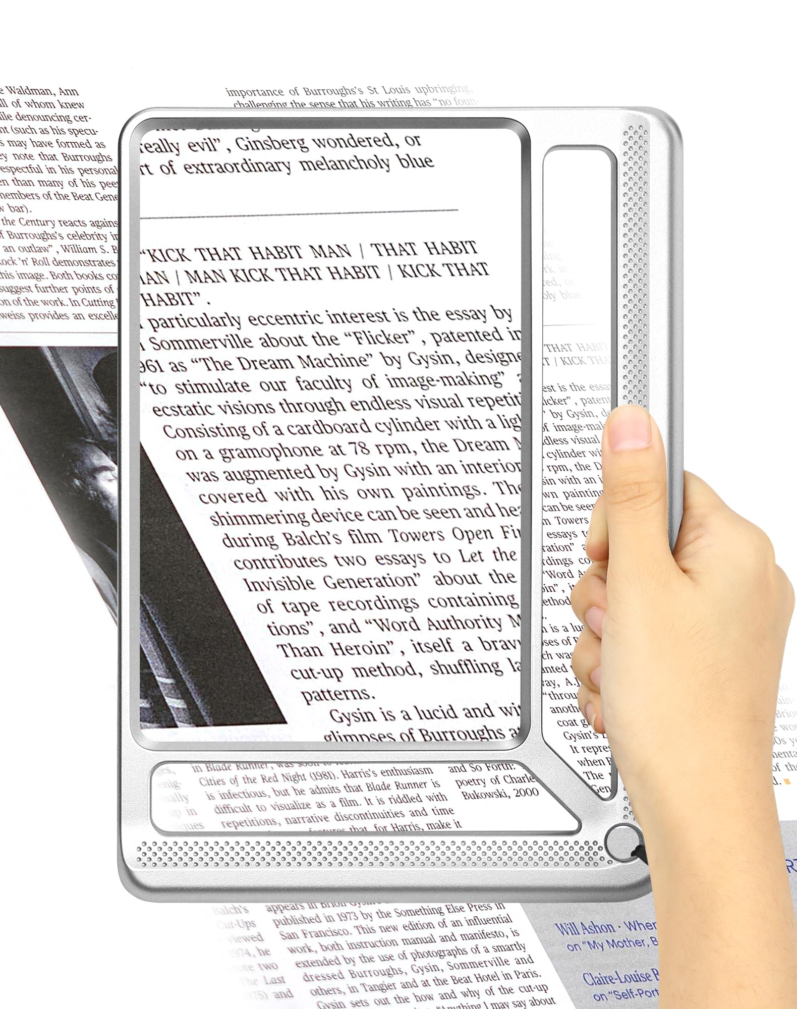 Tobegiga 5X Full Page Magnifying Glass for Reading, Lightweight Rectangular Magnifier with Large Book Page Viewing Area, Handheld Magnifier for Reading Small Prints for Seniors Low Vision, Silver