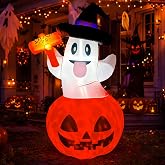 5 FT Halloween Inflatable Pumpkin Ghost, Inflatable Halloween Decorations | Halloween Decoration Blow up, Fast Inflation, with Ground Stakes, Ropes and Sandbags, Polyester Material, for Garden Lawn