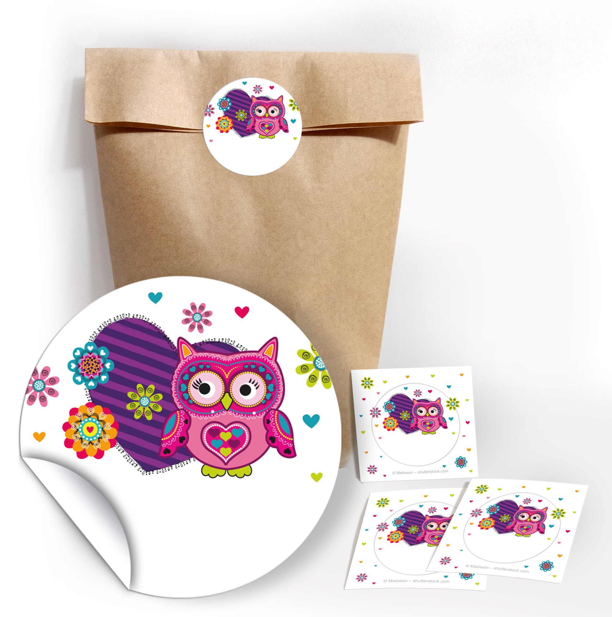 12 Kraft Paper Party Bags with 12 Stickers for Gifts Party Bags at Children's Birthday Owl / Wedding / Birthday / Children's Party / Paper Bags for Gift Wrapping