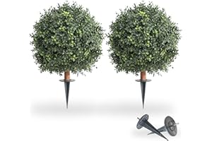 momoplant Two H24 - W 16" Boxwood Cone Artificial UV Rated Cypress Topiary Soil Insertion w/Spike, Silk Tree Warehouse Indoor/Outdoor Tree Bush Plant Evergreen Pine