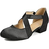 HXYOO Ballroom Dance Shoes Salsa Latin Dancing Shoes Women for Social Beginner Closed Toe 1 1/2 inches Heels S14