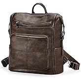 VASCHY Backpack Purse for Women,Vegan Fashion Leather Medium Convertible Ladies Backpack Shoulder Bag for Travel/Work/Diaper Coffee
