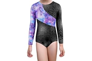 XiaoMoSha Gymnastics Leotards for Girls Long Sleeve Kids Unitards Dancewear Sparkle Rainbow Mermaid Ribbons Tumbling Outfits