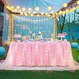 Shillance 17ft Pink Tulle Table Skirt for Rectangle