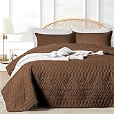 akkialla King/Cal King Size Quilt Bedding Set,Brown Lightweight Microfiber Soft Bedspread,Modern Style Geometric Pattern Coverlet Set for All Seasons,3 Piece(1 Quilt,2 Pillow Shams)