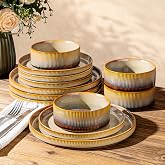 TheTerra Ceramic Dinnerware Set for 4, 12-Piece Plates and Bowls Set | Lightweight Porcelain Dish Set, Scratch Resistant, Oven &amp; Microwave &amp; Dishwasher Safe, Creamy Amber