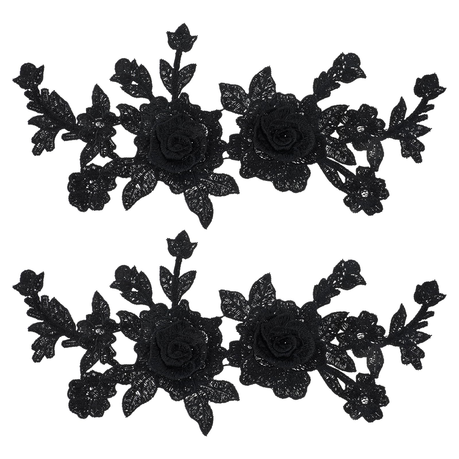 Photo 1 of 2 Pcs Black Embroidered Floral Appliques Embroidered Iron on Patch Rose Sew on Patches for Jeans Sweater Hats Shoes Bags DIY Sewing Crafts