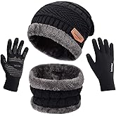 MAYLISACC Winter Knit Beanie Hat Neck Warmer Scarf and Touch Screen Gloves Set 3 Pcs Fleece Lined Skull Cap for Men Women