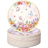 Zopeal 80 Pcs Spring Paper Plates, 7 Inch Butterfly Floral Dessert Cake Plates Disposable Decorative Dinnerware Flower Paper Plate for Baby Shower Birthday Bridal Party Favor Tea Supplies Decorations