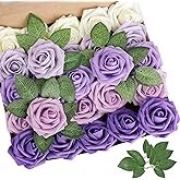 AmyHomie Artificial Flower Seriesc Purple Rose 25pcs Real Looking Fake Roses w/Stem for DIY Wedding Bouquets Centerpieces Arrangements Party Baby Shower Valentines Day Christmas Tree Decorations