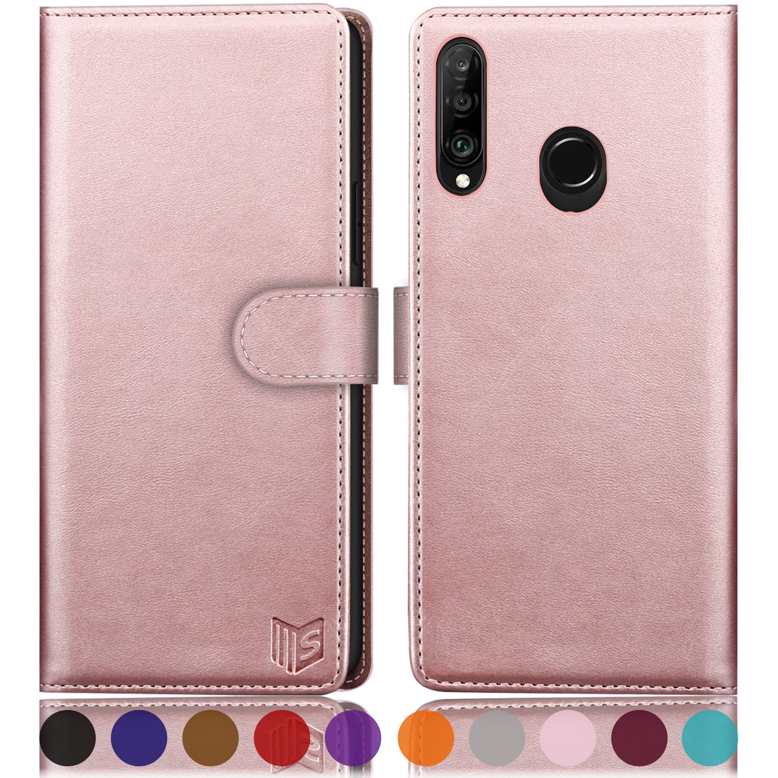 SUANPOT for Huawei P30 Lite case with [Credit Card Holder][RFID Blocking],PU Leather Flip Book Protective Cover Women Men for Huawei P30 Lite Phone case Rose Gold