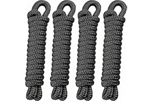 PACTHSD 4 Pack 3/8 Inch x 10 ft Boat Fender Lines - Marine Grade Nylon Boat Rope with 5" Loop for Tying Fenders and Docking - Double Braided Dock Lines, Easy Handling, Fray Resistant, Black