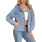 Kedera Women's Oversized Hooded Denim Jacket Long Sleeve Button Down Shirts Coat Fall Winter Boyfriend Outfit