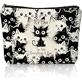 Funny Cat Makeup Bag for Women & Teen Girls, It's Fine I'm Fine Everything Fine Travel Pouches for Toiletries, Kitty Cosmetic Zipper Travel Toiletry Bag, Cute Black Cat Gifts for Cats Gifts Lovers