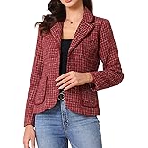 Allegra K Tweed Blazer for Women's Notch Lapel Long Sleeve 2025 Fall Elegant Business Casual Jacket
