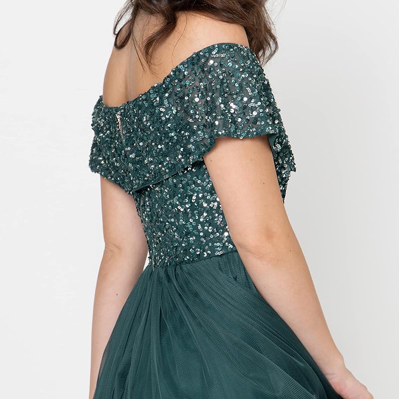Vestido Maxi Decorado de Dama de Honor Maya Bardot, Verde Esmeralda, 46 para Mulheres